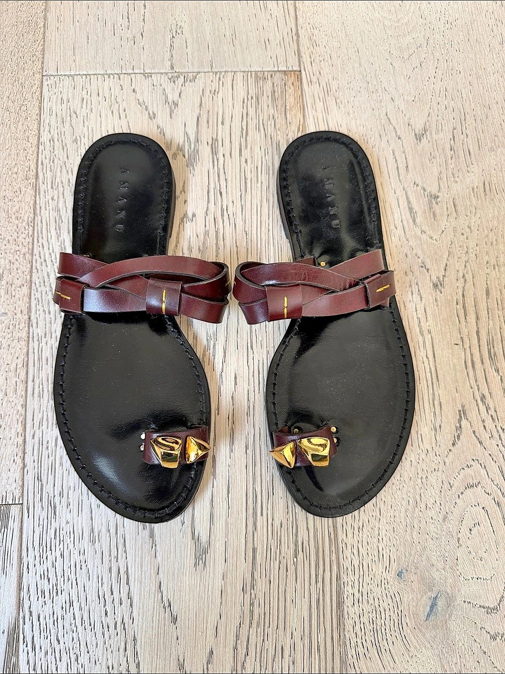 Amanu The Samburu Leather-Look Strappy Sandals in Brown & Black